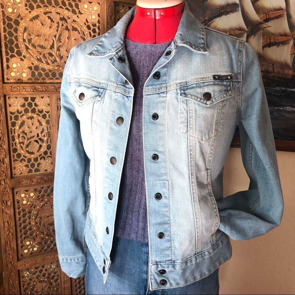 Lucky Brand Jean Jacket -Light Wash/ Stonewashed Snap Front Stetch Jean Jacket